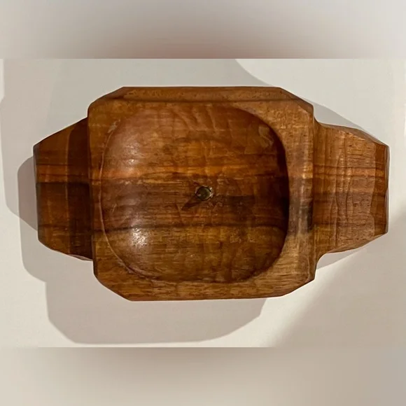 2 Way Hand Hewn Wood Candleholder w/ Copper Inserts For Tapers & Peg For 2” Dia. - Picture 3 of 4